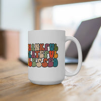 Thankful Grateful Blessed Retro Style Ceramic Mug 15oz! Fall Vibes! FreckledFoxCompany