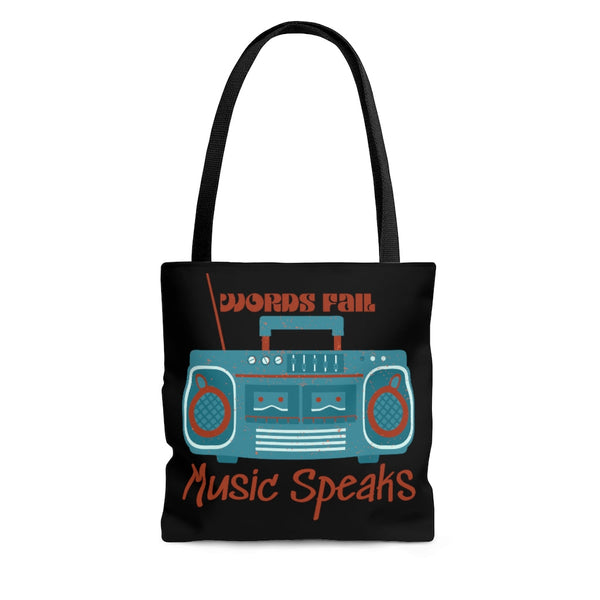 Words Fail Music Speaks Blue and Toasted Almond Tote Bag! FreckledFoxCompany