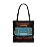 Words Fail Music Speaks Blue and Toasted Almond Tote Bag! FreckledFoxCompany