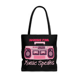 Words Fail Music Speaks Bright Pink Tote Bag! FreckledFoxCompany