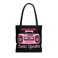 Words Fail Music Speaks Bright Pink Tote Bag! FreckledFoxCompany