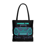 Words Fail Music Speaks Dark Blue Tote Bag! FreckledFoxCompany