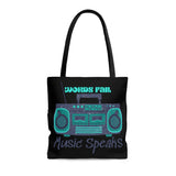 Words Fail Music Speaks Dark Blue Tote Bag! FreckledFoxCompany