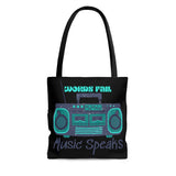 Words Fail Music Speaks Dark Blue Tote Bag! FreckledFoxCompany