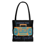 Words Fail Music Speaks Denim and Crème Tote Bag! FreckledFoxCompany