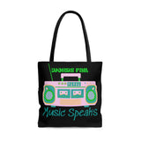 Words Fail Music Speaks Pink and Green Tote Bag! FreckledFoxCompany