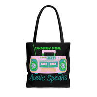 Words Fail Music Speaks Pink and Green Tote Bag! FreckledFoxCompany