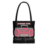 Words Fail Music Speaks Pink and Grey Tote Bag! FreckledFoxCompany