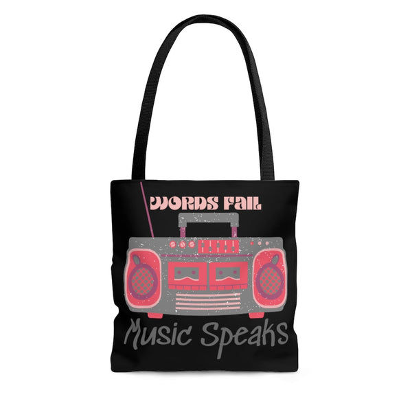 Words Fail Music Speaks Pink and Grey Tote Bag! FreckledFoxCompany