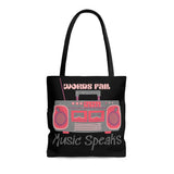 Words Fail Music Speaks Pink and Grey Tote Bag! FreckledFoxCompany