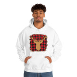 Minimalistic Deer Buffalo Plaid Unisex Heavy Blend Hooded Sweatshirt! Winter Vibes!