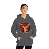 Minimalistic Deer Buffalo Plaid Unisex Heavy Blend Hooded Sweatshirt! Winter Vibes!