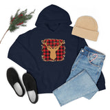 Minimalistic Deer Buffalo Plaid Unisex Heavy Blend Hooded Sweatshirt! Winter Vibes!