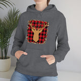 Minimalistic Deer Buffalo Plaid Unisex Heavy Blend Hooded Sweatshirt! Winter Vibes!