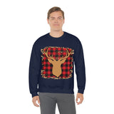 Minimalistic Buffalos Plaid Deer Holiday Unisex Heavy Blend Crewneck Sweatshirt! Winter Vibes!