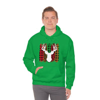 Paint Striped Deer Head Holiday Unisex Heavy Blend Hooded Sweatshirt! Winter Vibes!