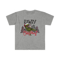 Rustic Rawry Christmas Dinosaur Holiday Unisex Graphic Tees! Winter Vibes!