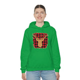 Minimalistic Deer Buffalo Plaid Unisex Heavy Blend Hooded Sweatshirt! Winter Vibes!