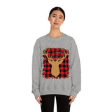 Minimalistic Buffalos Plaid Deer Holiday Unisex Heavy Blend Crewneck Sweatshirt! Winter Vibes!