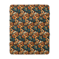 Vintage Orange and Teal Floral Sherpa Fleece Blanket!