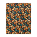 Vintage Orange and Teal Floral Sherpa Fleece Blanket!