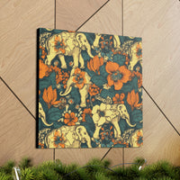 Vintage 70's Inspired Elephant Florals Canvas Gallery Wraps!