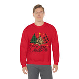 Merry Christmas Leopard Print Tree Unisex Heavy Blend Crewneck Sweatshirt! Winter Vibes!