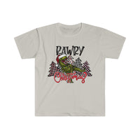 Rustic Rawry Christmas Dinosaur Holiday Unisex Graphic Tees! Winter Vibes!