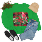 Red Cardinal Buffalo Print Holiday Unisex Heavy Blend Crewneck Sweatshirt! Winter Vibes!