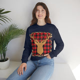 Minimalistic Buffalos Plaid Deer Holiday Unisex Heavy Blend Crewneck Sweatshirt! Winter Vibes!