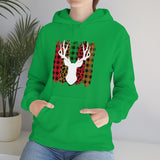 Paint Striped Deer Head Holiday Unisex Heavy Blend Hooded Sweatshirt! Winter Vibes!