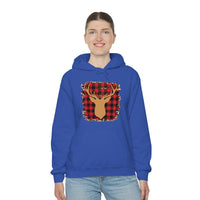 Minimalistic Deer Buffalo Plaid Unisex Heavy Blend Hooded Sweatshirt! Winter Vibes!