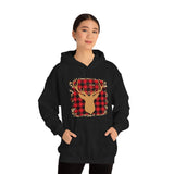 Minimalistic Deer Buffalo Plaid Unisex Heavy Blend Hooded Sweatshirt! Winter Vibes!