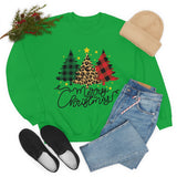 Merry Christmas Leopard Print Tree Unisex Heavy Blend Crewneck Sweatshirt! Winter Vibes!