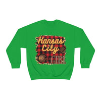 Kansas City Girl Football Buffalo Plaid Unisex Heavy Blend Crewneck Sweatshirt! Football Season!