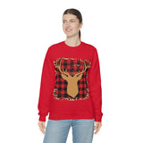 Minimalistic Buffalos Plaid Deer Holiday Unisex Heavy Blend Crewneck Sweatshirt! Winter Vibes!