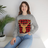 Minimalistic Buffalos Plaid Deer Holiday Unisex Heavy Blend Crewneck Sweatshirt! Winter Vibes!