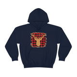 Minimalistic Deer Buffalo Plaid Unisex Heavy Blend Hooded Sweatshirt! Winter Vibes!