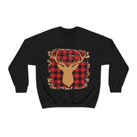 Minimalistic Buffalos Plaid Deer Holiday Unisex Heavy Blend Crewneck Sweatshirt! Winter Vibes!