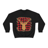 Minimalistic Buffalos Plaid Deer Holiday Unisex Heavy Blend Crewneck Sweatshirt! Winter Vibes!