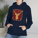 Minimalistic Deer Buffalo Plaid Unisex Heavy Blend Hooded Sweatshirt! Winter Vibes!