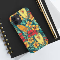 Vintage Floral Surfboard Blue and Yellow Tough Phone Cases, Case-Mate! Summer Vibes!