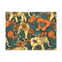 Vintage 70's Inspired Elephant Florals Canvas Gallery Wraps!