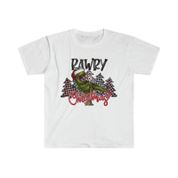 Rustic Rawry Christmas Dinosaur Holiday Unisex Graphic Tees! Winter Vibes!