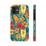 Vintage Floral Surfboard Blue and Yellow Tough Phone Cases, Case-Mate! Summer Vibes!