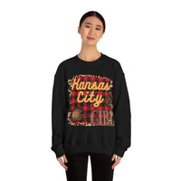 Kansas City Girl Football Buffalo Plaid Unisex Heavy Blend Crewneck Sweatshirt! Football Season!