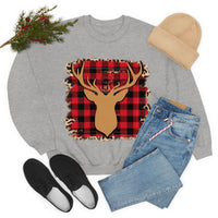 Minimalistic Buffalos Plaid Deer Holiday Unisex Heavy Blend Crewneck Sweatshirt! Winter Vibes!