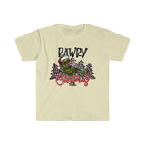 Rustic Rawry Christmas Dinosaur Holiday Unisex Graphic Tees! Winter Vibes!