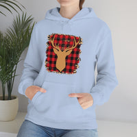 Minimalistic Deer Buffalo Plaid Unisex Heavy Blend Hooded Sweatshirt! Winter Vibes!