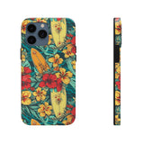 Vintage Floral Surfboard Blue and Yellow Tough Phone Cases, Case-Mate! Summer Vibes!